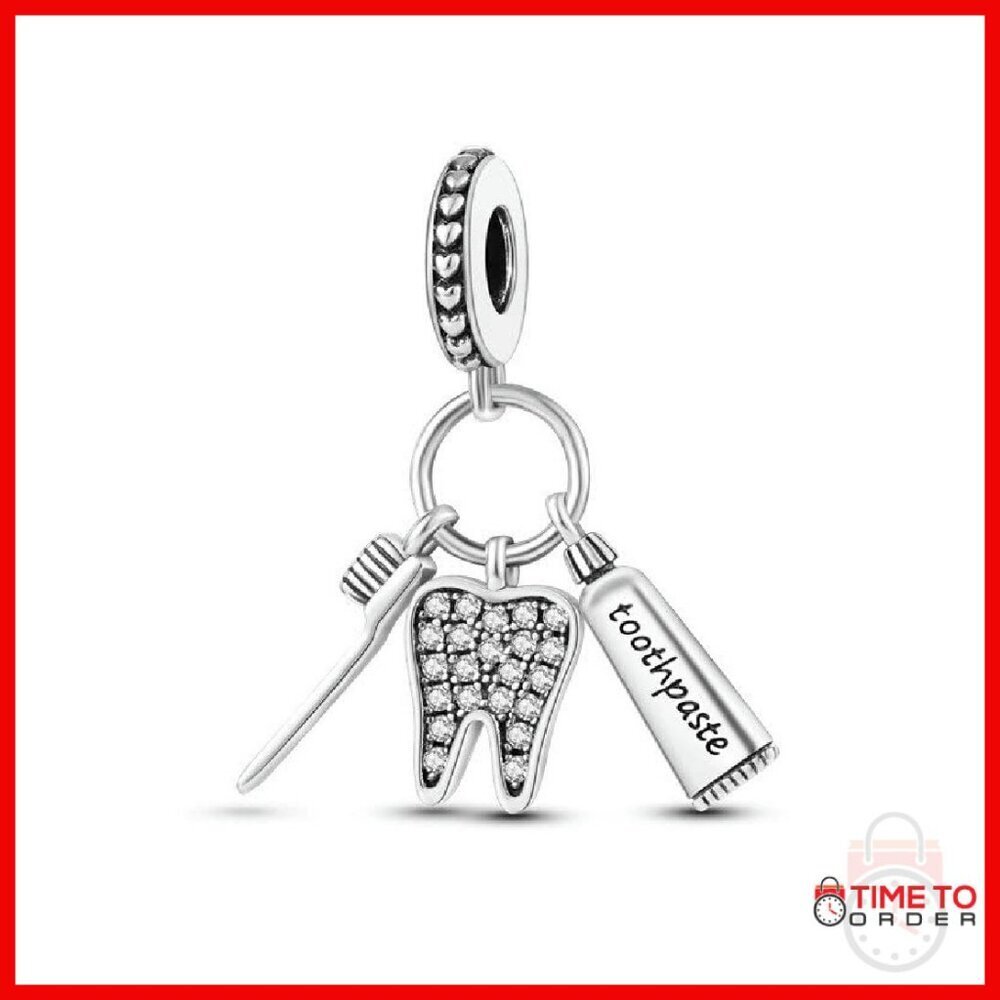 Sterling Silver Toothbrush Charm, Pandora Fit, 925 Silver Dangle
